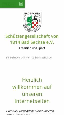 Vorschau der mobilen Webseite www.sg-bad-sachsa.de, Schützengesellschaft von 1814 Bad Sachsa e.V.