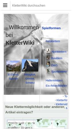 Vorschau der mobilen Webseite www.kletterwiki.de, Kletter Wiki