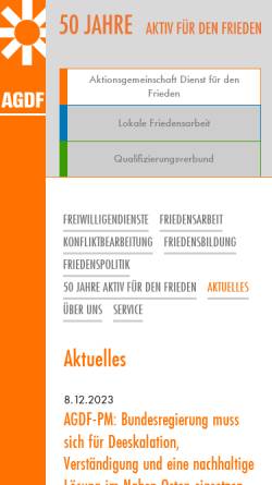 Vorschau der mobilen Webseite www.friedensdienst.de, Aktionsgemeinschaft Dienst für den Frieden