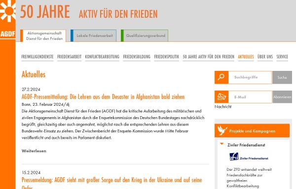 Vorschau von www.friedensdienste.de, Aktionsgemeinschaft Dienst für den Frieden (AGDF)
