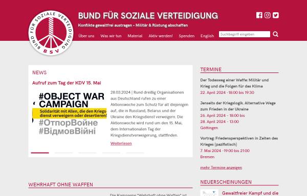 Vorschau von www.soziale-verteidigung.de, Bund für Soziale Verteidigung