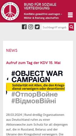 Vorschau der mobilen Webseite www.soziale-verteidigung.de, Bund für Soziale Verteidigung