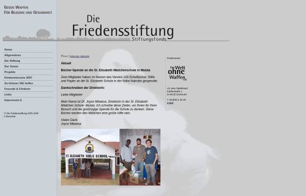 Vorschau von www.die-friedensstiftung.de, Die Friedensstiftung - Eine Welt ohne Waffen e.V.