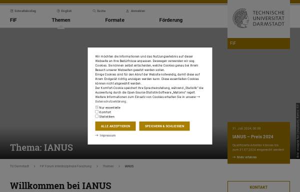 Vorschau von www.ianus.tu-darmstadt.de, nterdisziplinäre Arbeitsgruppe Naturwissenschaft, Technik und Sicherheit (IANUS)