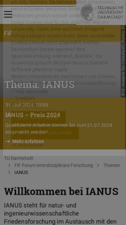 Vorschau der mobilen Webseite www.ianus.tu-darmstadt.de, nterdisziplinäre Arbeitsgruppe Naturwissenschaft, Technik und Sicherheit (IANUS)