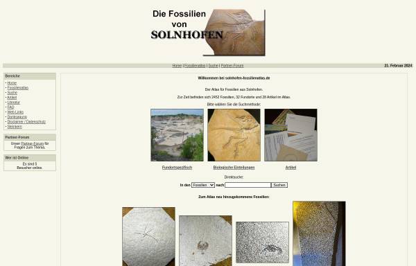 Vorschau von www.solnhofen-fossilienatlas.de, Die Fossilien von Solnhofen