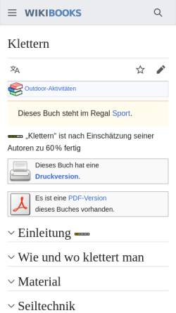 Vorschau der mobilen Webseite de.wikibooks.org, Wikibooks: Klettern