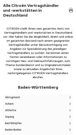 Vorschau der mobilen Webseite www.citroen-haendler.de, Autohaus Kolbeck