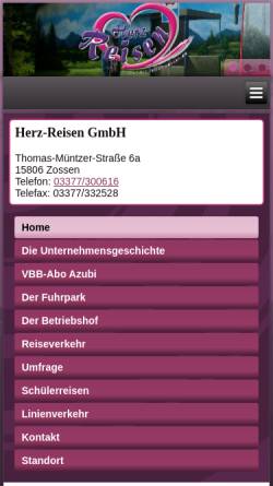 Vorschau der mobilen Webseite www.herz-reisen-zossen.de, Herz-Reisen GmbH