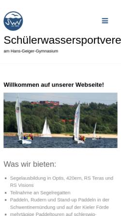 Vorschau der mobilen Webseite www.swv.lsv-sh.de, Schülerwassersportverein am Hans-Geiger-Gymnasium von 1976 e.V. - Kiel