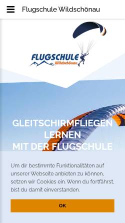 Vorschau der mobilen Webseite www.paragliding.at, Flugschule Wildschönau