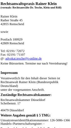 Vorschau der mobilen Webseite www.kanzlei-tesche.de, Rechtsanwaltskanzlei Dr. Tesche, Klein, Röll