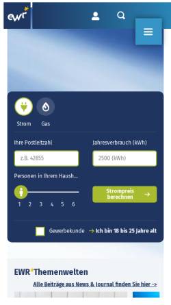 Vorschau der mobilen Webseite www.ewr-gmbh.de, Stadtwerke Remscheid