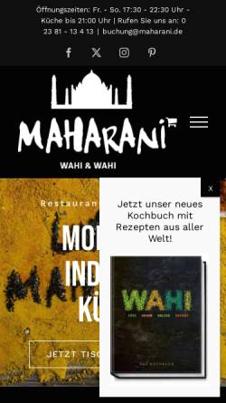 Vorschau der mobilen Webseite www.maharani.de, Indisches Restaurant Maharani