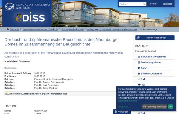Vorschau von ediss.uni-goettingen.de, Der hoch- und spätromanische Bauschmuck des Naumburger Domes im Zusammenhang der Baugeschichte