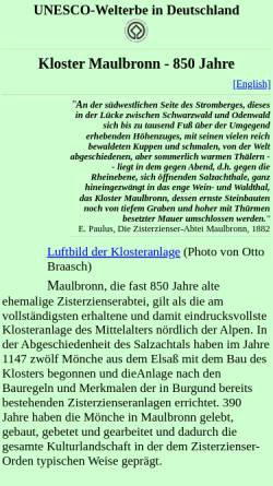 Vorschau der mobilen Webseite home.bawue.de, Maulbronn - UNESCO Welterbe