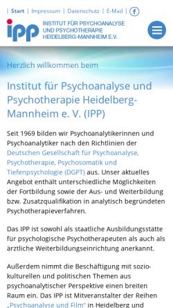 Vorschau der mobilen Webseite ipp-heidelberg.de, Institut für Psychoanalyse und Psychotherapie Heidelberg-Mannheim e.V.
