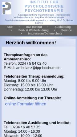Vorschau der mobilen Webseite www.ipp-bochum.de, Institut für Psychologische Psychotherapie