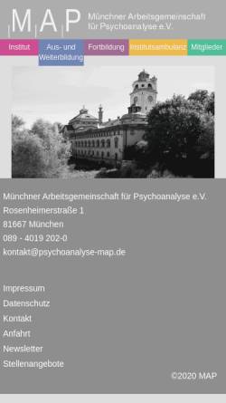 Vorschau der mobilen Webseite www.psychoanalyse-map.de, Münchner Arbeitsgemeinschaft für Psychoanalyse