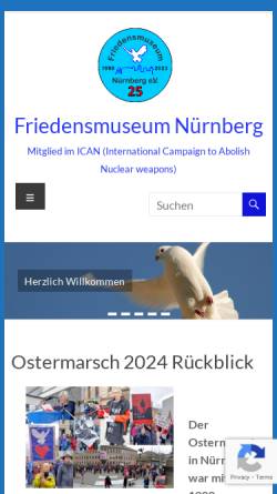 Vorschau der mobilen Webseite www.friedensmuseum-nuernberg.de, Friedensmuseum Nürnberg e.V.