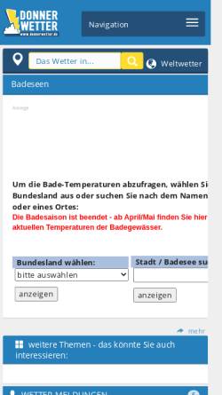 Vorschau der mobilen Webseite www.donnerwetter.de, Badesee-Temperaturen [donnerwetter.de]