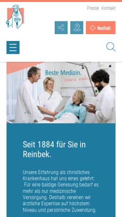 Vorschau der mobilen Webseite www.kh-reinbek.de, Krankenhaus Reinbek St. Adolf-Stift