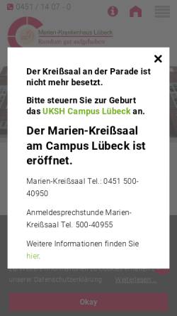 Vorschau der mobilen Webseite www.marien-krankenhaus.de, Marien-Krankenhaus Lübeck