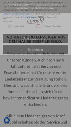 Vorschau der mobilen Webseite www.josef-leibold.de, Josef Leibold Anzeigetechnik und Liedanzeiger