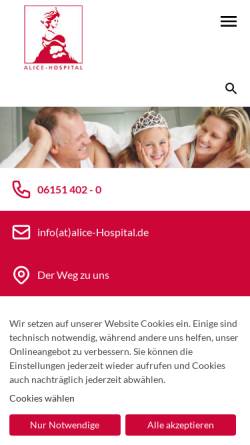 Vorschau der mobilen Webseite www.alice-hospital.de, Alice-Hospital Darmstadt