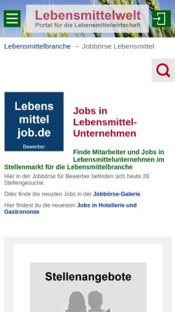 Vorschau der mobilen Webseite www.lebensmitteljob.de, Lebensmittel-Stellenmarkt, Dipl. Ing. (FH) Thomas Christensen