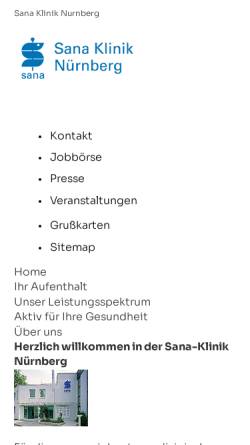 Vorschau der mobilen Webseite www.sana-klinik-nuernberg.de, Sana-Klinik Nürnberg