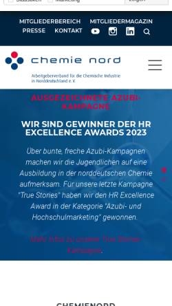 Vorschau der mobilen Webseite www.chemienord.de, Arbeitgeberverband der Chemischen Industrie Niedersachsen e.V. [ACI]