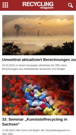 Vorschau der mobilen Webseite www.recyclingmagazin.de, Recycling Magazin