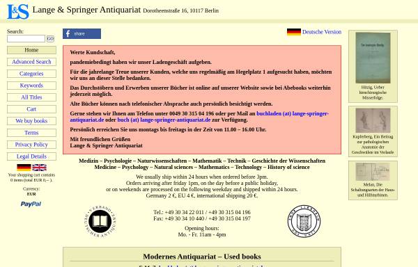 Vorschau von www.lange-springer-antiquariat.de, Antiquariat im Hufelandhaus