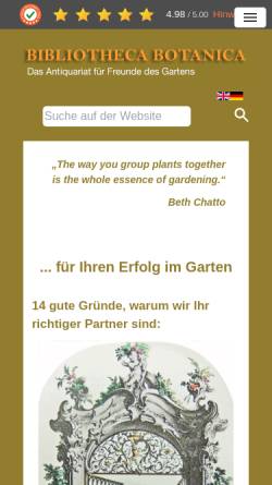 Vorschau der mobilen Webseite www.bibliotheca-botanica.de, Bibliotheca Botanica