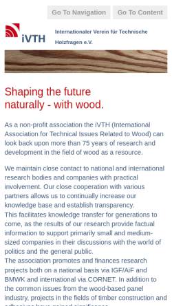 Vorschau der mobilen Webseite ivth.org, Internationalen Verein für Technische Holzfragen (iVTH) e.V.