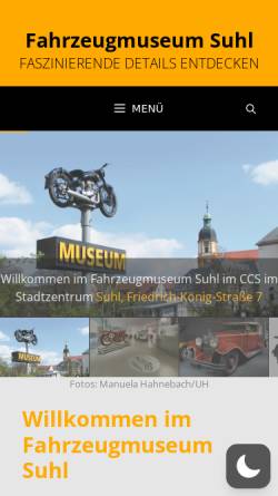 Vorschau der mobilen Webseite fahrzeug-museum-suhl.de, Fahrzeugmuseum Suhl