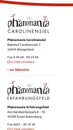Vorschau der mobilen Webseite www.phaenomania.de, Phänomania