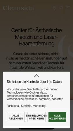 Vorschau der mobilen Webseite www.cleanskin.de, Clean Skin Laserhaarentfernung