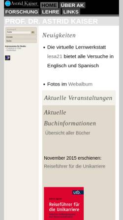 Vorschau der mobilen Webseite www.astrid-kaiser.de, Kaiser, Prof. Dr. Astrid