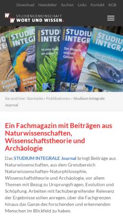 Vorschau der mobilen Webseite www.wort-und-wissen.de, Studium Integrale Journal