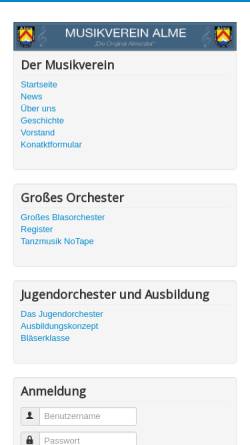 Vorschau der mobilen Webseite www.musikverein-alme.de, Musikverein Alme 1912 e.V.