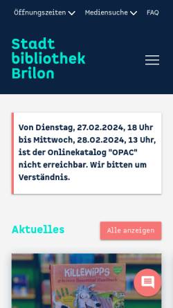 Vorschau der mobilen Webseite www.stadtbibliothek-brilon.de, Stadtbibliothek Brilon