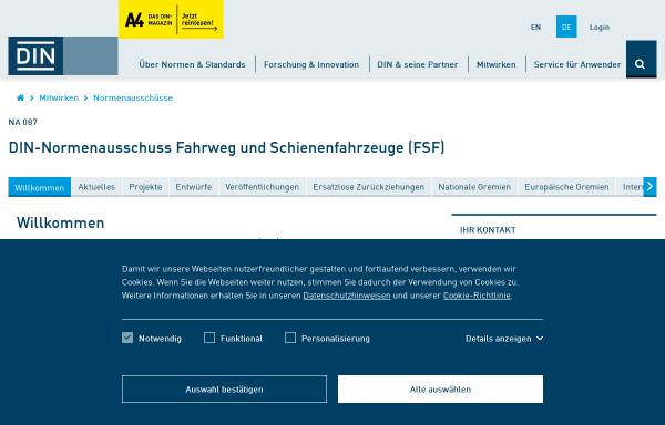 Vorschau von www.fsf.din.de, Normenausschuss Fahrweg und Schienenfahrzeuge