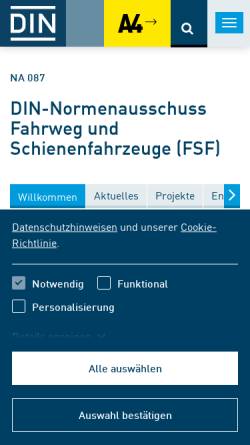 Vorschau der mobilen Webseite www.fsf.din.de, Normenausschuss Fahrweg und Schienenfahrzeuge
