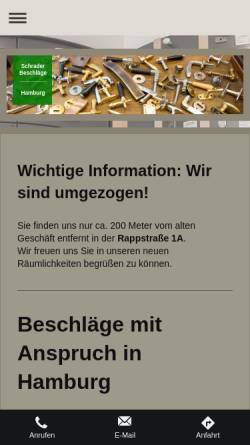 Vorschau der mobilen Webseite www.schraderbeschlaege.de, Schrader Beschläge, Gerleit & Kazmierski OHG