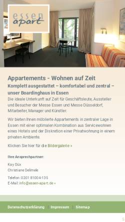 Vorschau der mobilen Webseite www.essen-apart.de, MA Verwaltungsgesellschaft mbH, Appartements auf Zeit