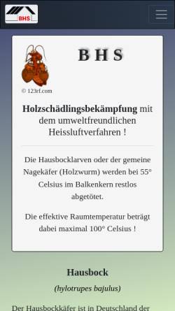 Vorschau der mobilen Webseite www.bhs-holzschutz.de, Wolfgang Bauer, BHS Bautenschutz
