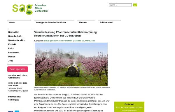 Vorschau von www.gentechnologie.ch, Schweizerische Arbeitsgruppe Gentechnologie (SAG)