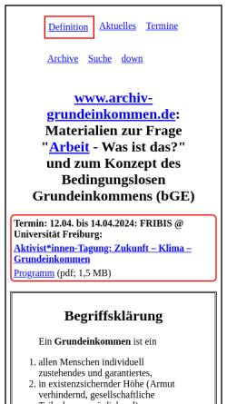 Vorschau der mobilen Webseite www.archiv-grundeinkommen.de, Archiv zum Thema 
